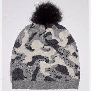 Mitchie's Wool Fur Pom Embellished Gray Beanie Hat One Size